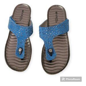 Patrizia By Spring Step Blue Dionne Thong Wedge Comfort Sandal Size 10 US